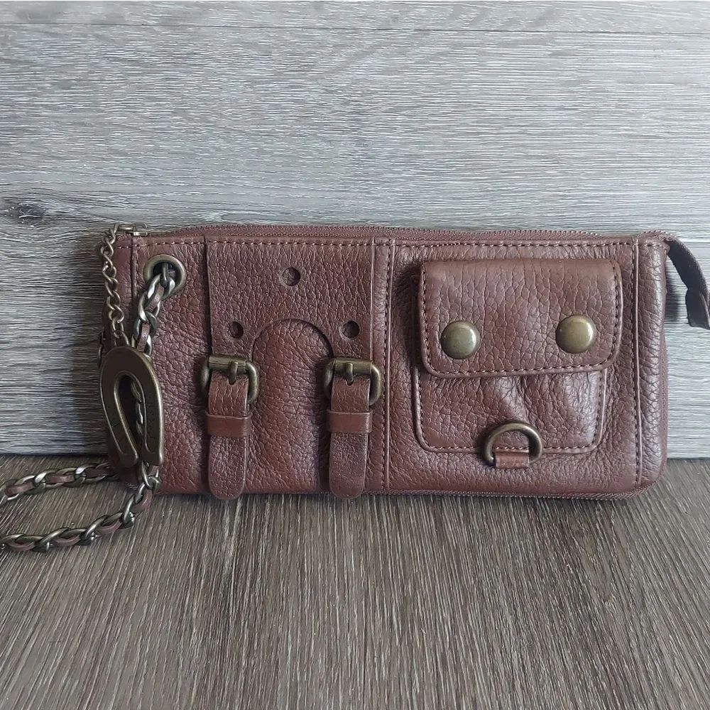 Vintage Betsey Johnson Brown Leather Expandable Wallet with Chain